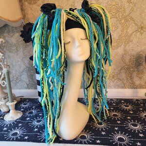 Handmade Large Layered Cyber Goth Blue, Neon Yellow, Cream,  Black, Hair Falls